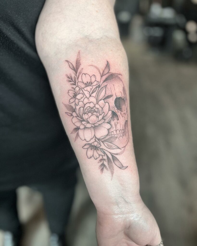 Flower and Skull Tattoos