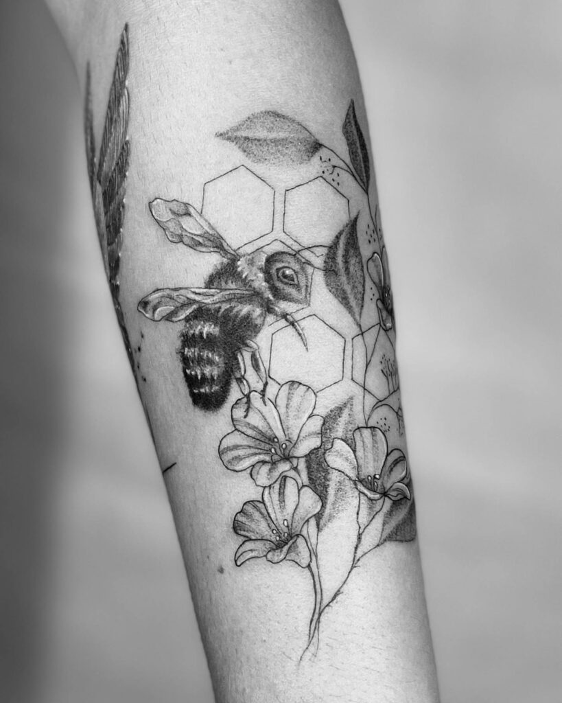 Upper Forearm Bee Tattoo