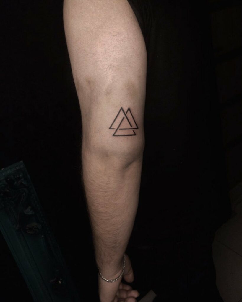 prompthunt simple inner bicep tattoo of intersecting triangle outlines in  outer space