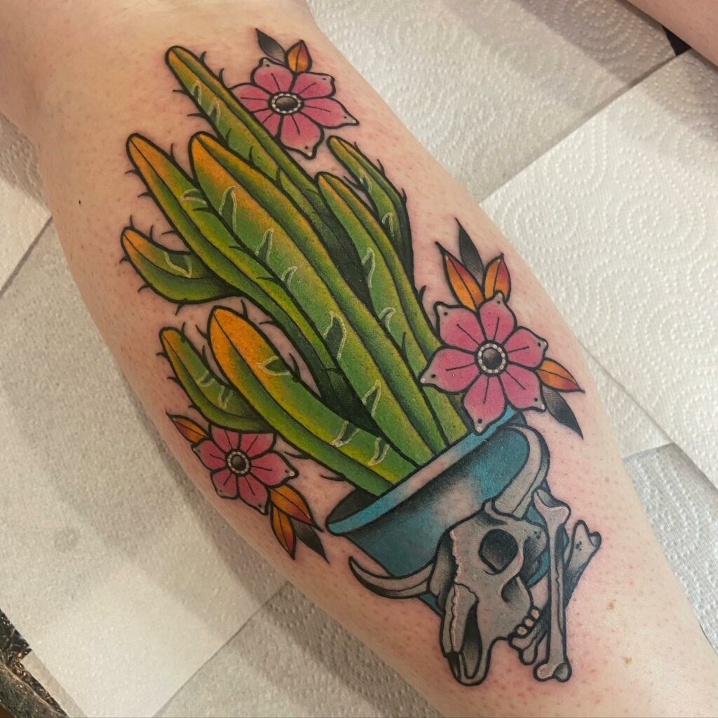 Animal Skull and Cactus Tattoo