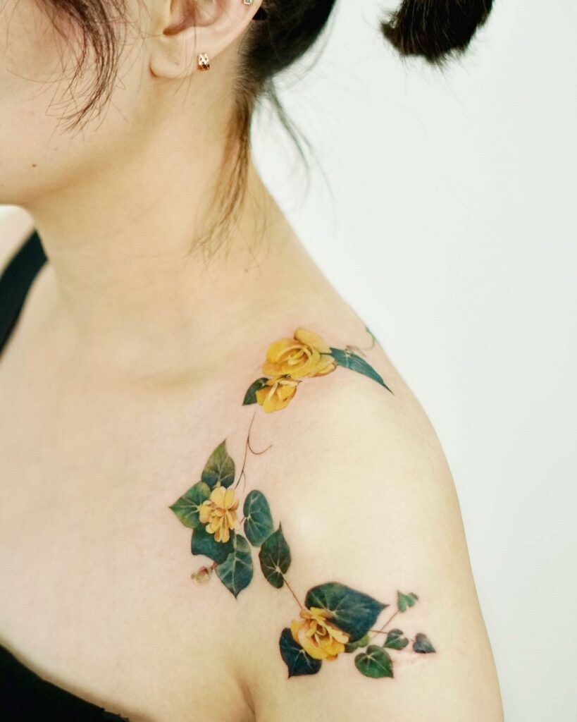  Colourful Shoulder Tattoo