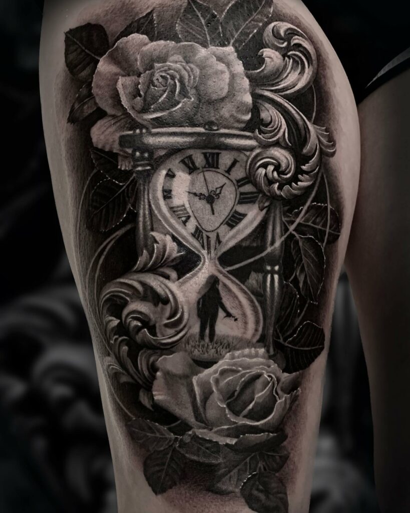Clock & Hourglass Tattoo