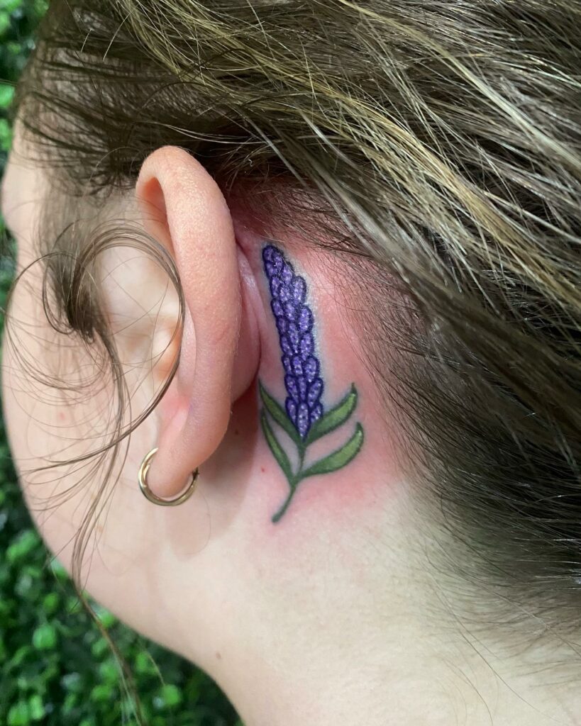 Lavender Tattoo behind the Ear
