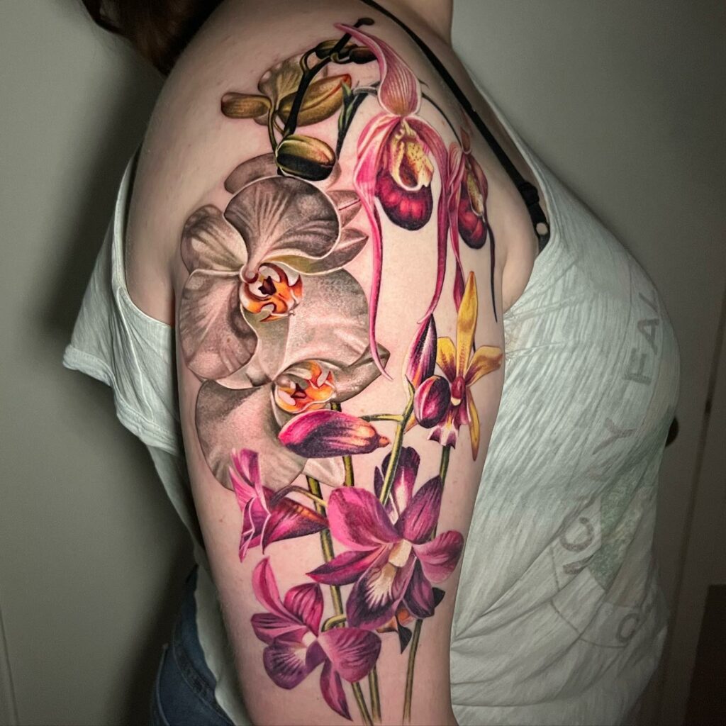 Orchid and Cherry Blossom Tattoos