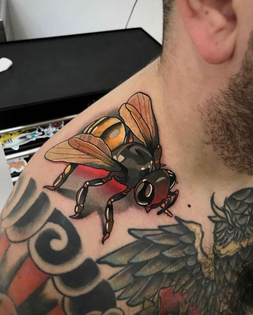 Wicked Ink Tattoo and Body Piercing  Neotrad custom Bee design by Rusty  Gee rustygeetattoo savethebees beesofinstagram bees beetattoo  neotraditionaltattoo neotraditional neotraditionalbeetattoo wickedink  wickedinkpenrith wickedpenrith 