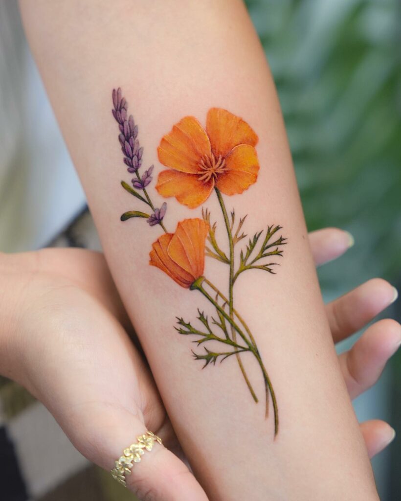 art nouveau style California poppy  TATTOO ZOO