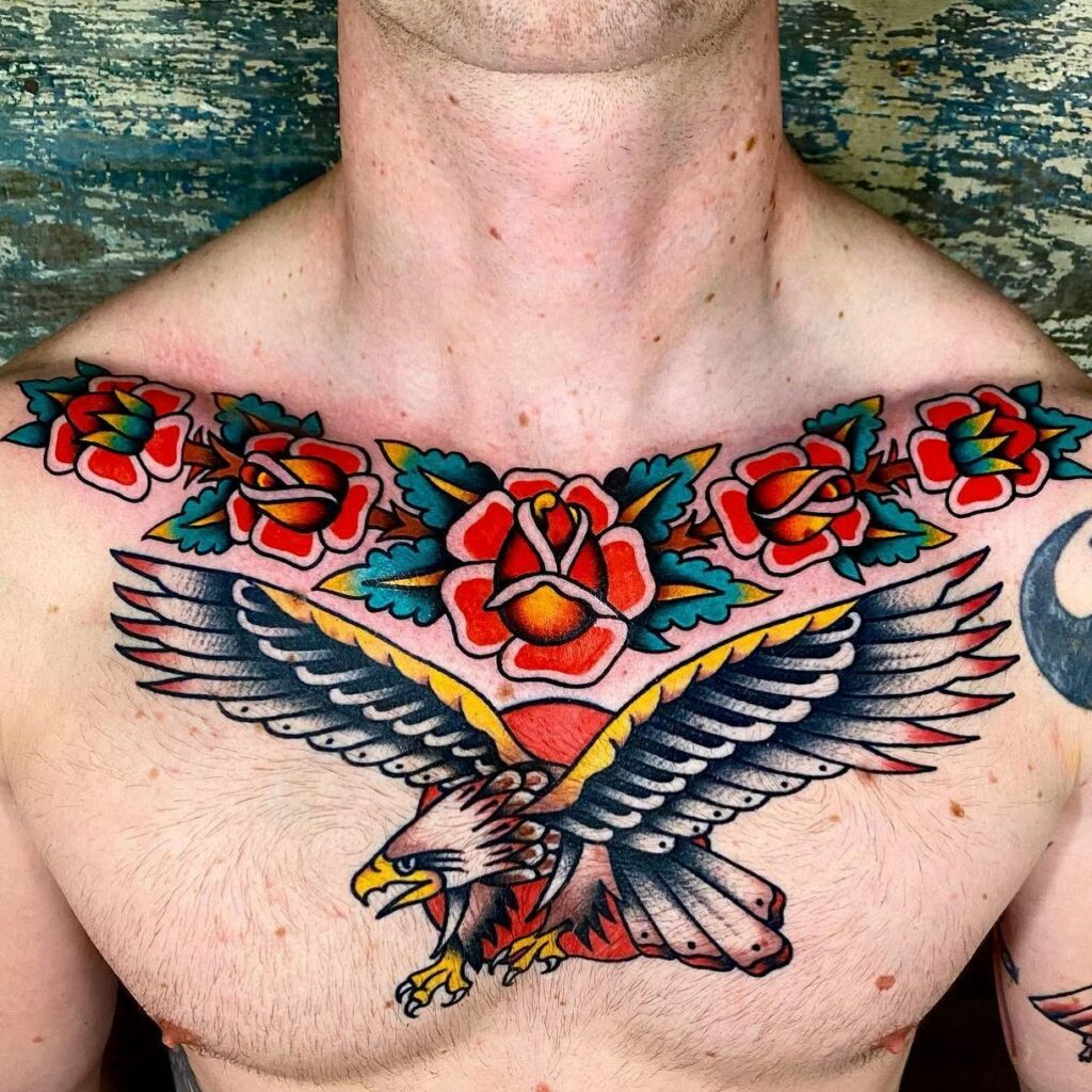 Painted Temple  Tattoos  Body Part Chest Tattoos for Men  Quade  Dahlstrom Traditional Eagle