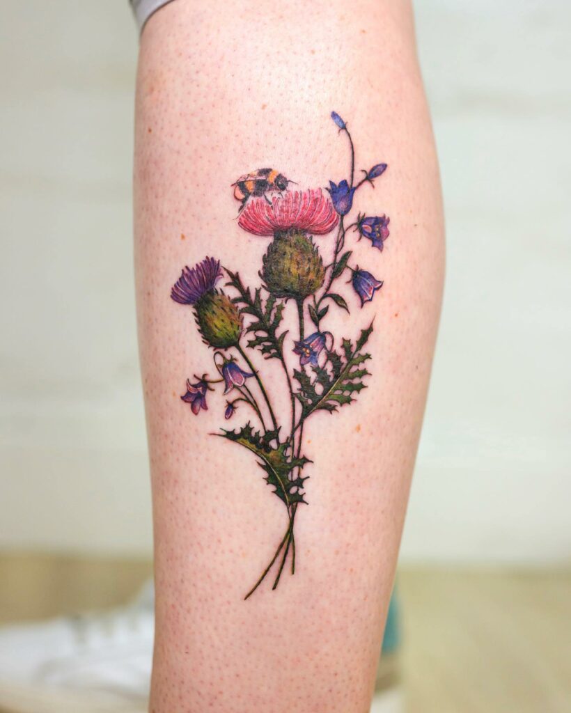 Bumble Bee and Flower Tattoo