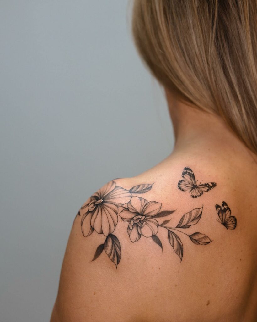 Orchid Tattoos with Butterfly Tattoo