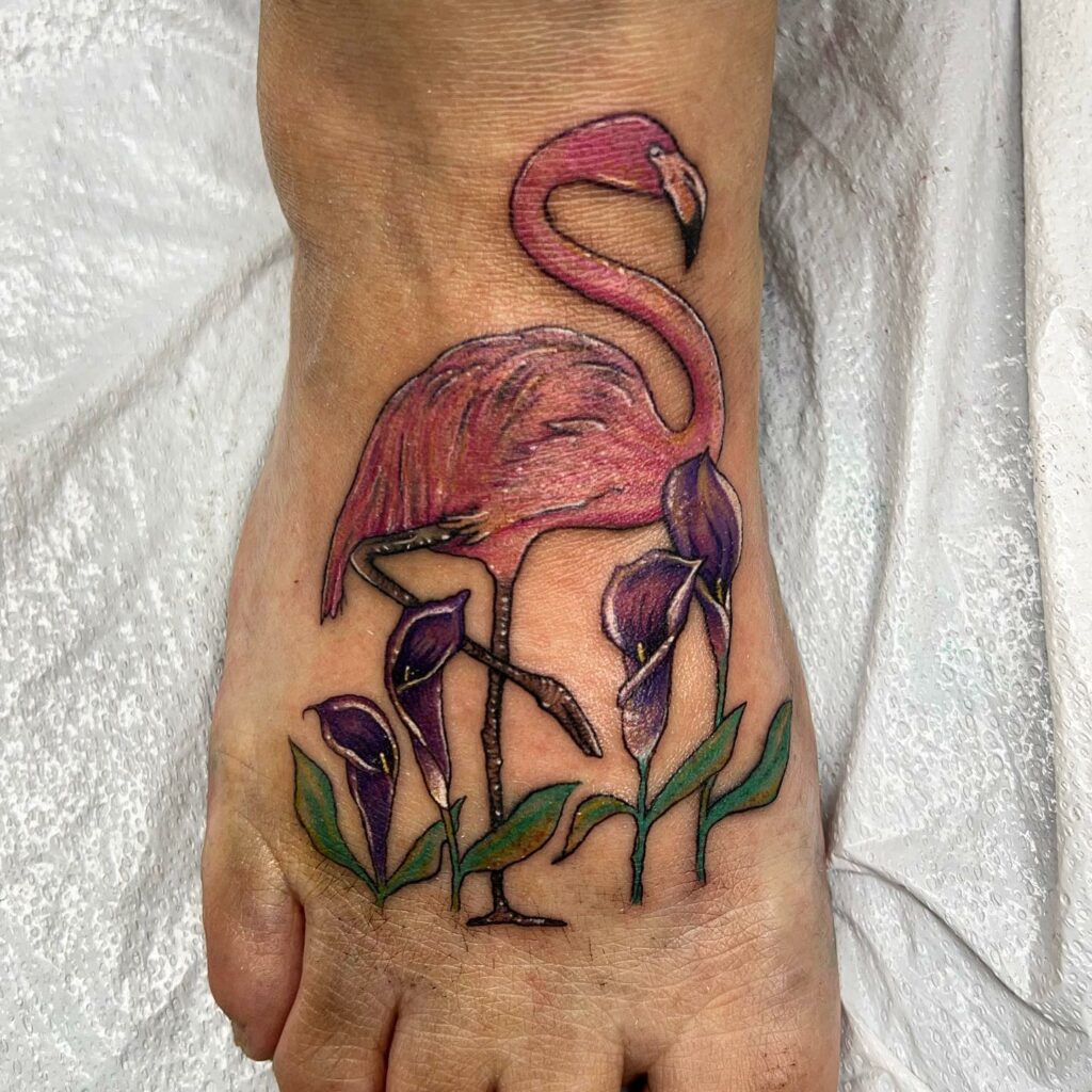 Tattoo uploaded by JenTheRipper  Pink flamingo tattoo by Rude Eye RudeEye  newschool animal cute kawaii babyanimal pinkflamingo flamingo   Tattoodo