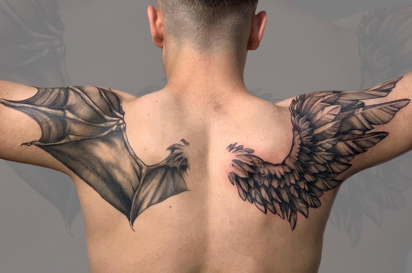 Free handed design of an angel and devil wing tattoo by our artist Joko    Instagram