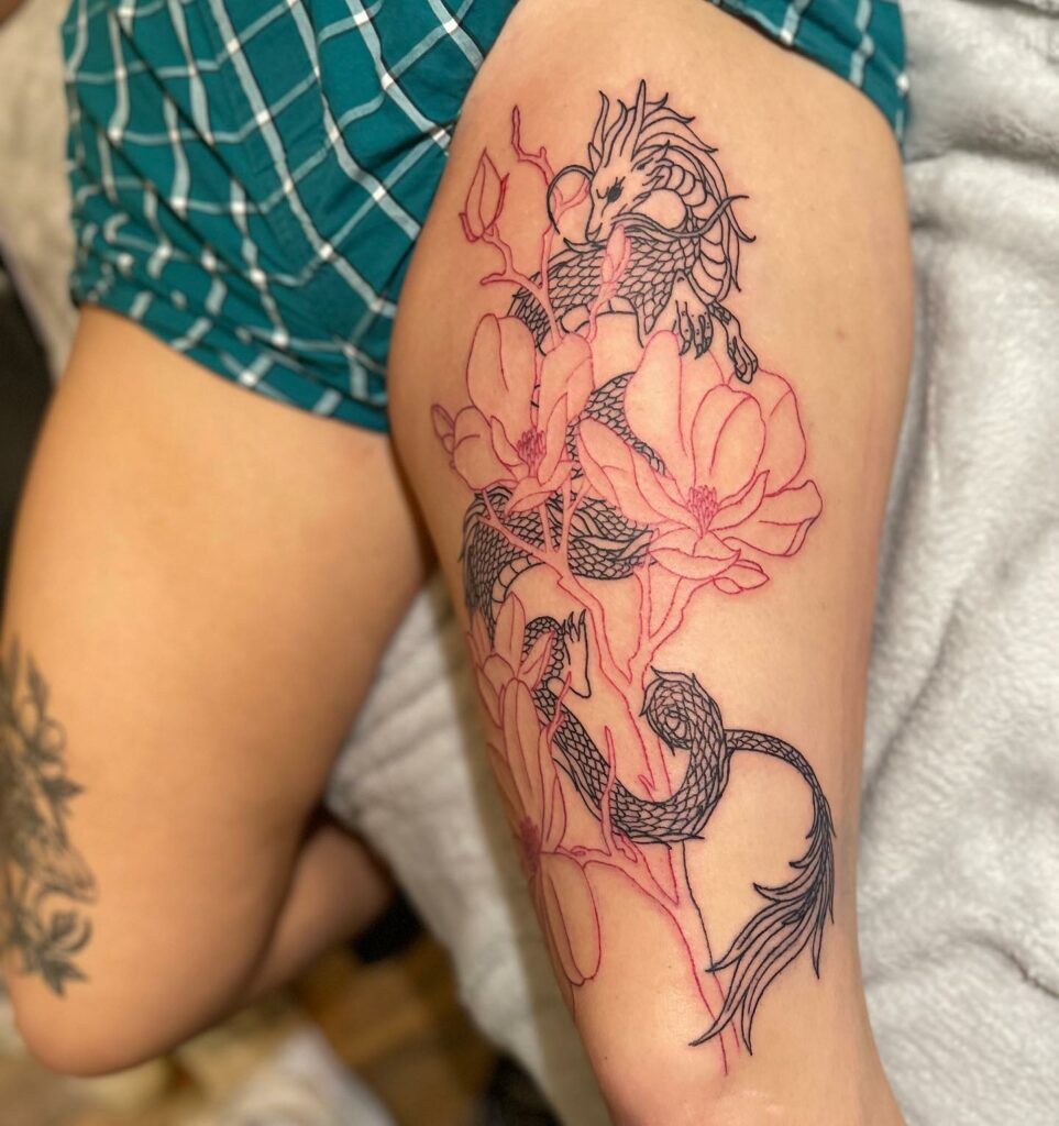 Asian Inspired Thigh Tattoo