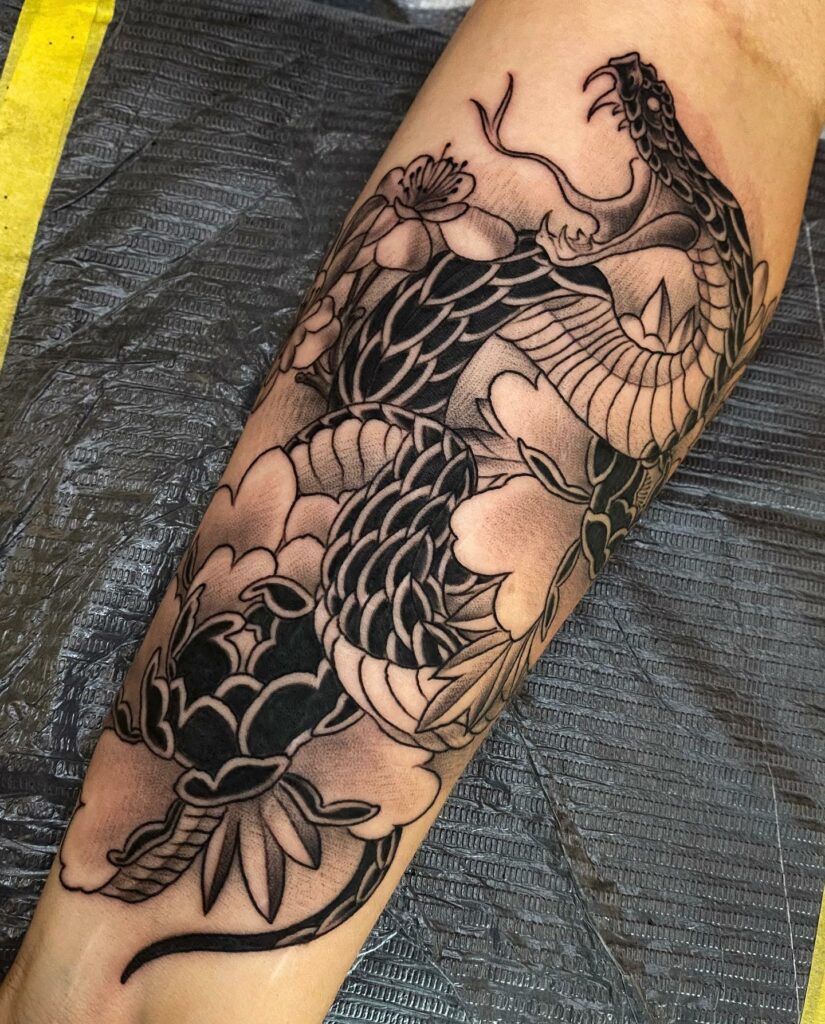 Black-work Orchid Tattoo