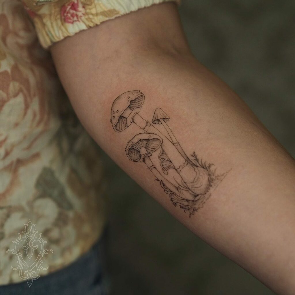 Fine Line Mushroom Tattoo