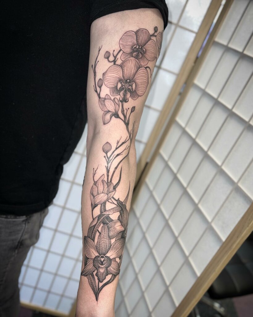 Dot-work Orchid Tattoo