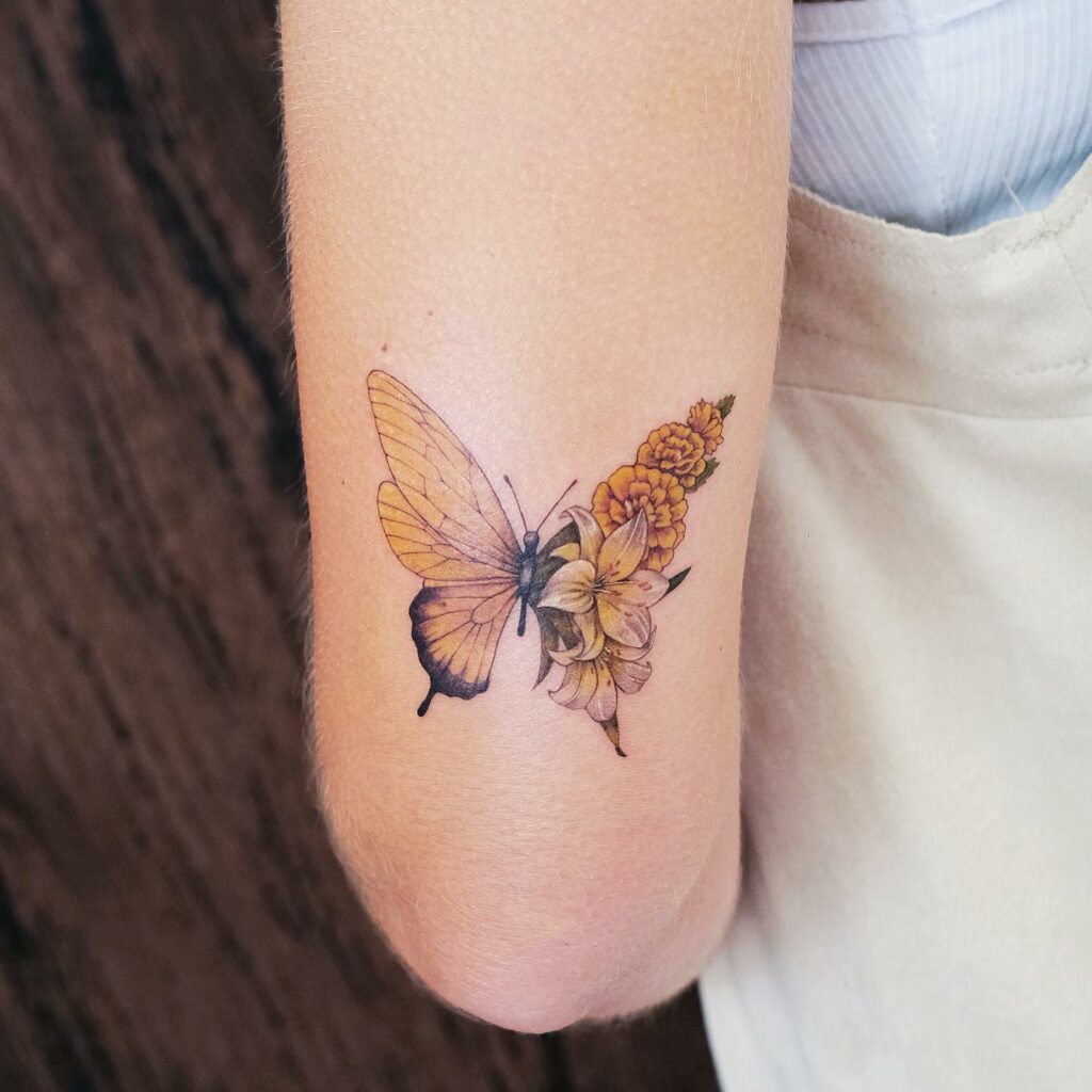 Marigold and Butterfly Tattoo