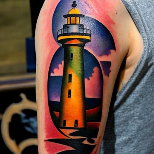 Ship mine and lighthouse my wifes done today by Adam Oiler at Black  Metal Tattoo Company in Strongsville OH  rtattoos