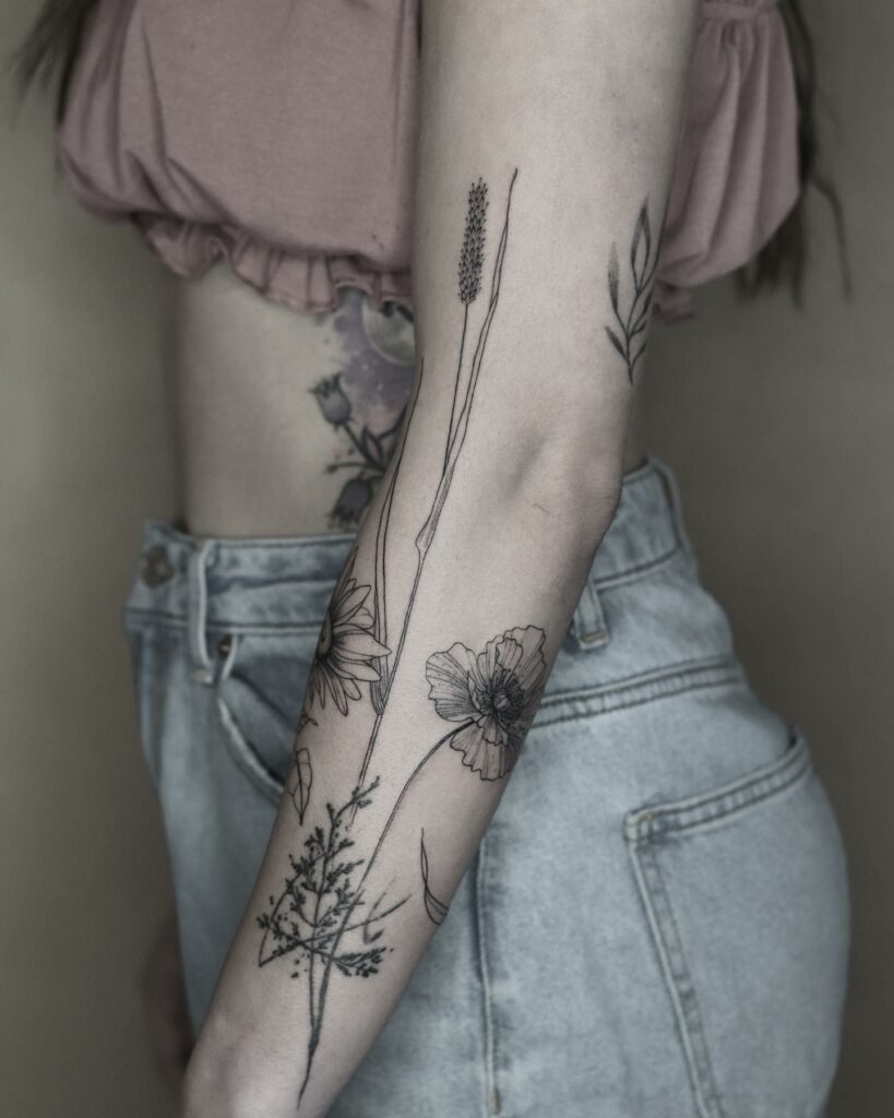 Sunflower and Poppy Tattoo