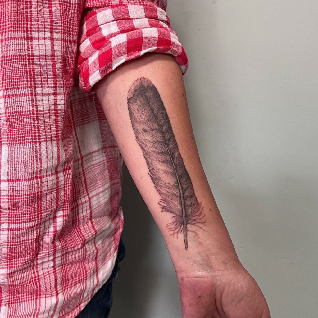 Nature's Flight: Delicate Feather Tattoo Art