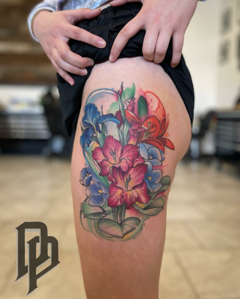 Gladiolus and Daisy Tattoo 