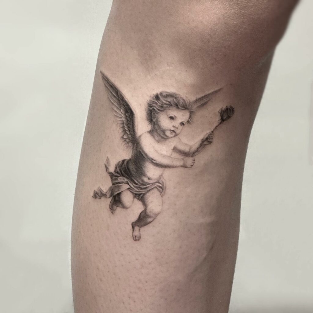 Minimalism Cupid tattoo women at theYoucom