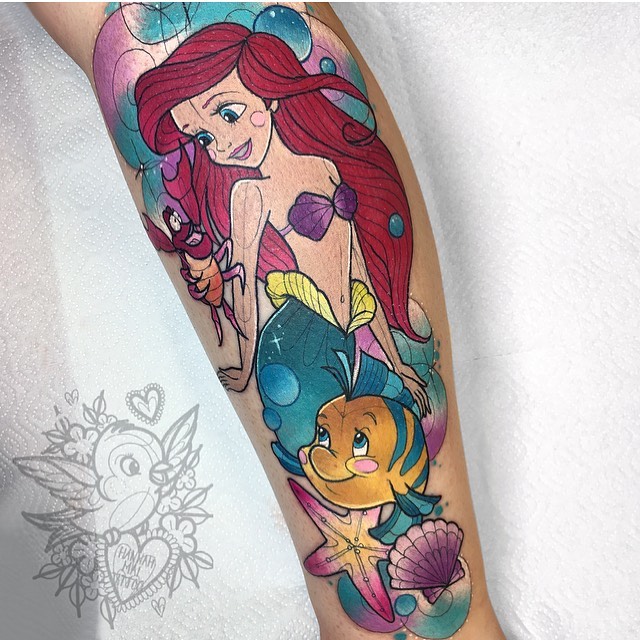 Ariel and Friends Little Mermaid Tattoo