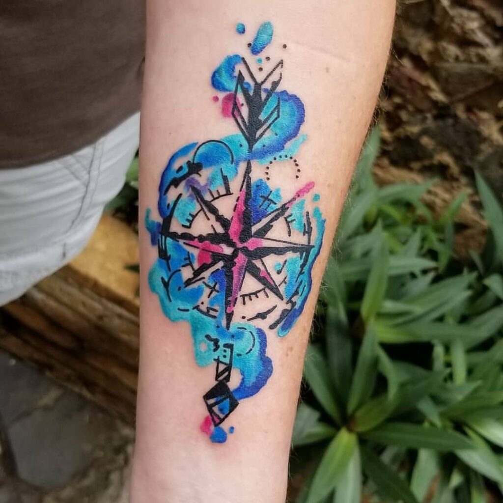WATERCOLOR COMPASS TATTOO