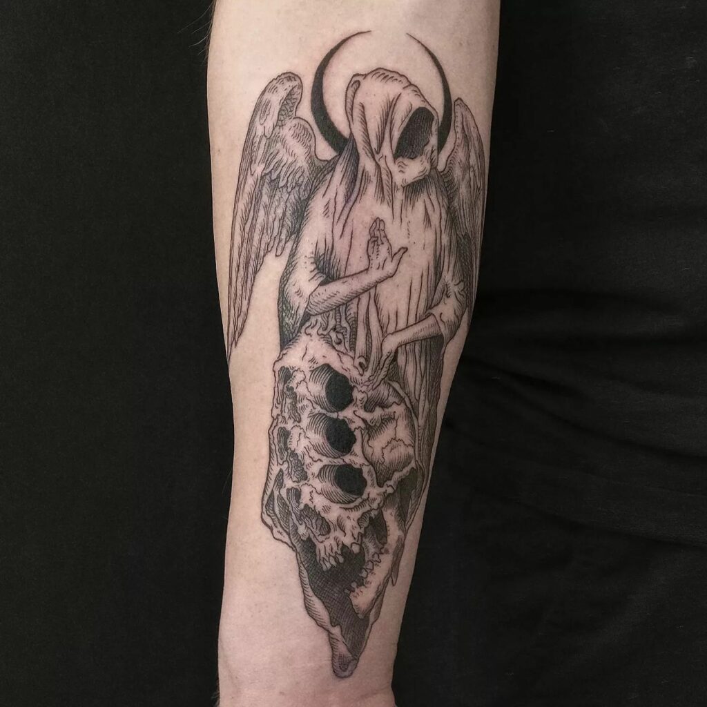 Brilliant Sleeping Angel And Death Grim Tattoo For Men Sleeve  Truetattoos