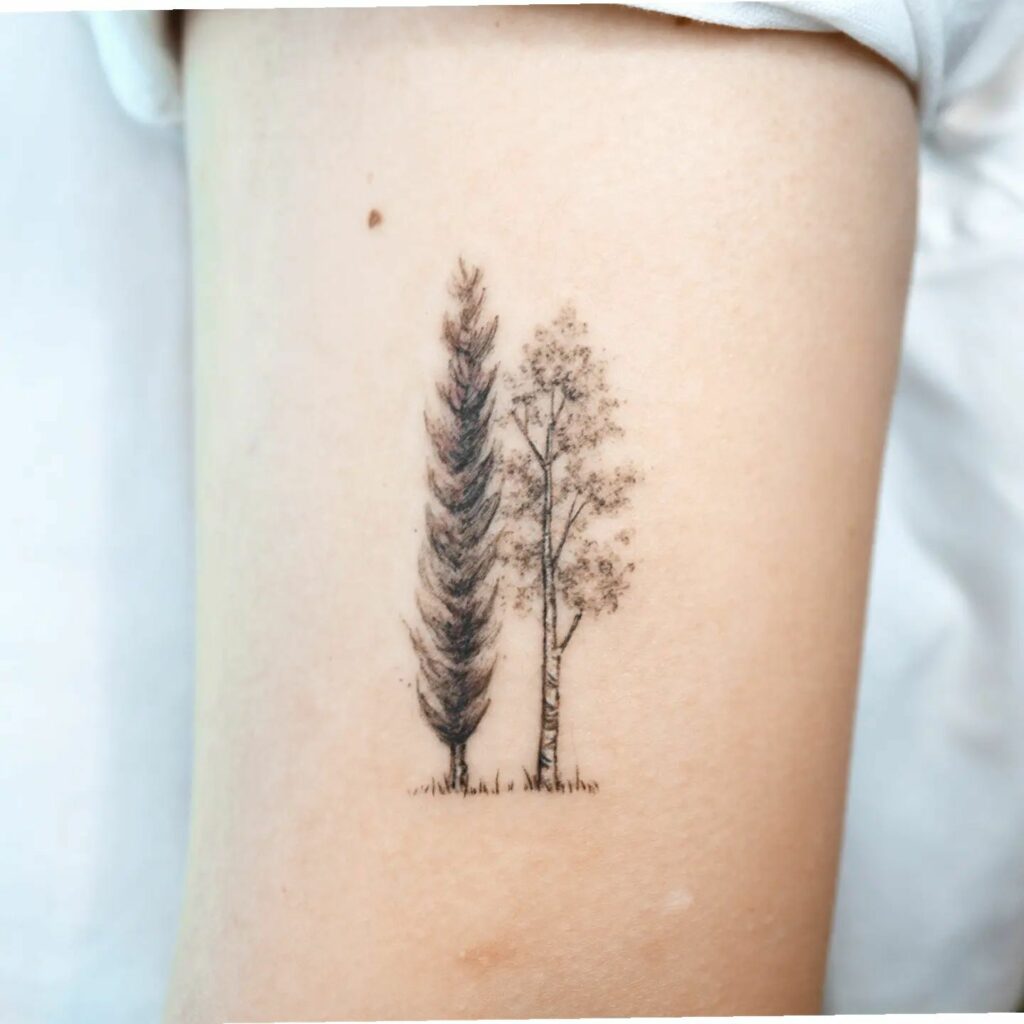 Tree tattoo tree tattoo evergreen pinetree blackandgray nature  Tree  tattoo men Nature tattoos Tattoos