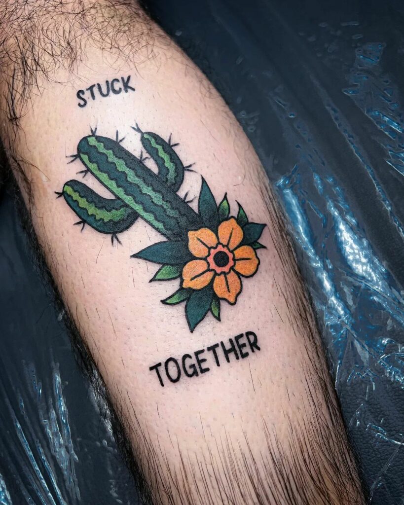 Cactus Tattoo with Lettering Tattoo