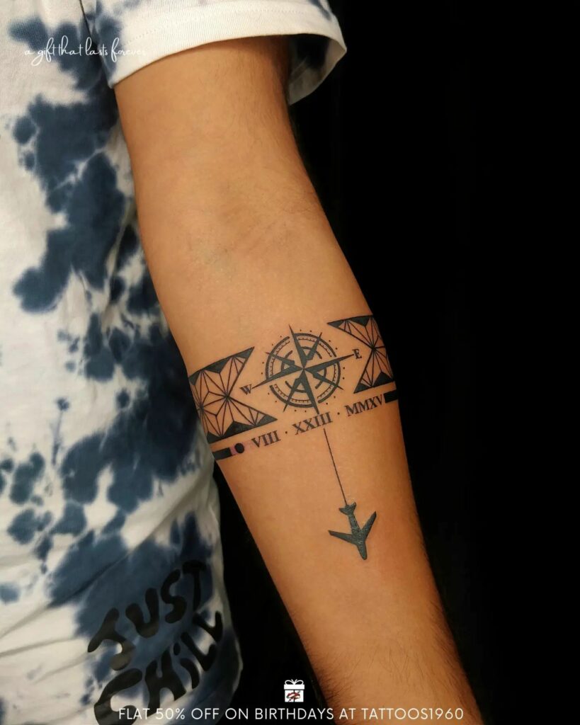 Black Pearl Tattoo  Art Studio  Arrow Armband tattoo with Compass  For  Appointments Contact 9037279403 Black Pearl Tattoo Studio Kasaragod  blackpearlkasaragod kasaragodtattooshop inky kasaragodtattoostudio  blackpearl tattooed 