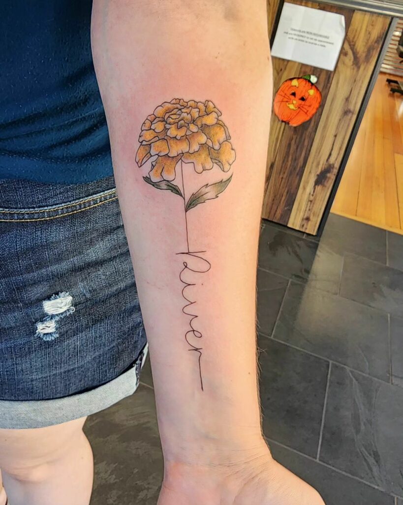Marigold Tattoo with Name or Lettering Tattoos