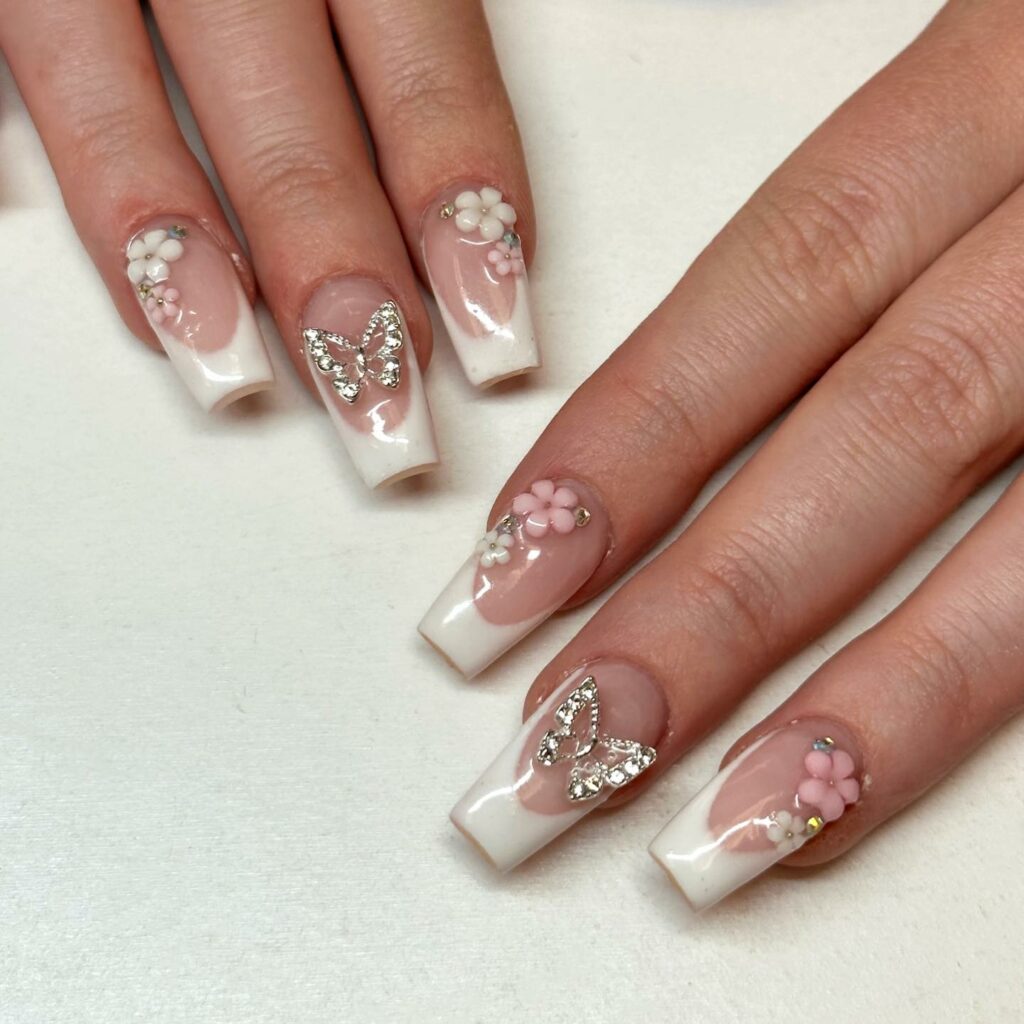 Short Butterfly Accent Nails