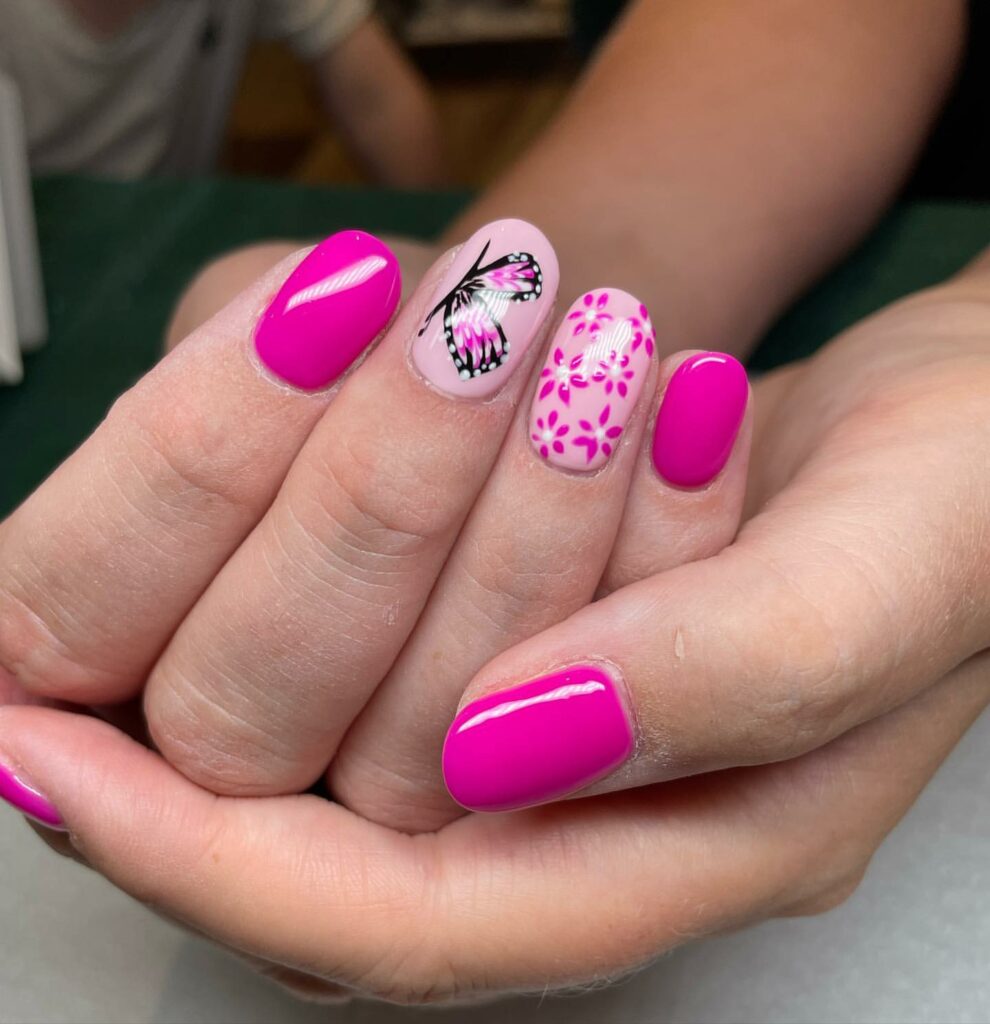 Sizzling Hot Pink Butterfly Nails