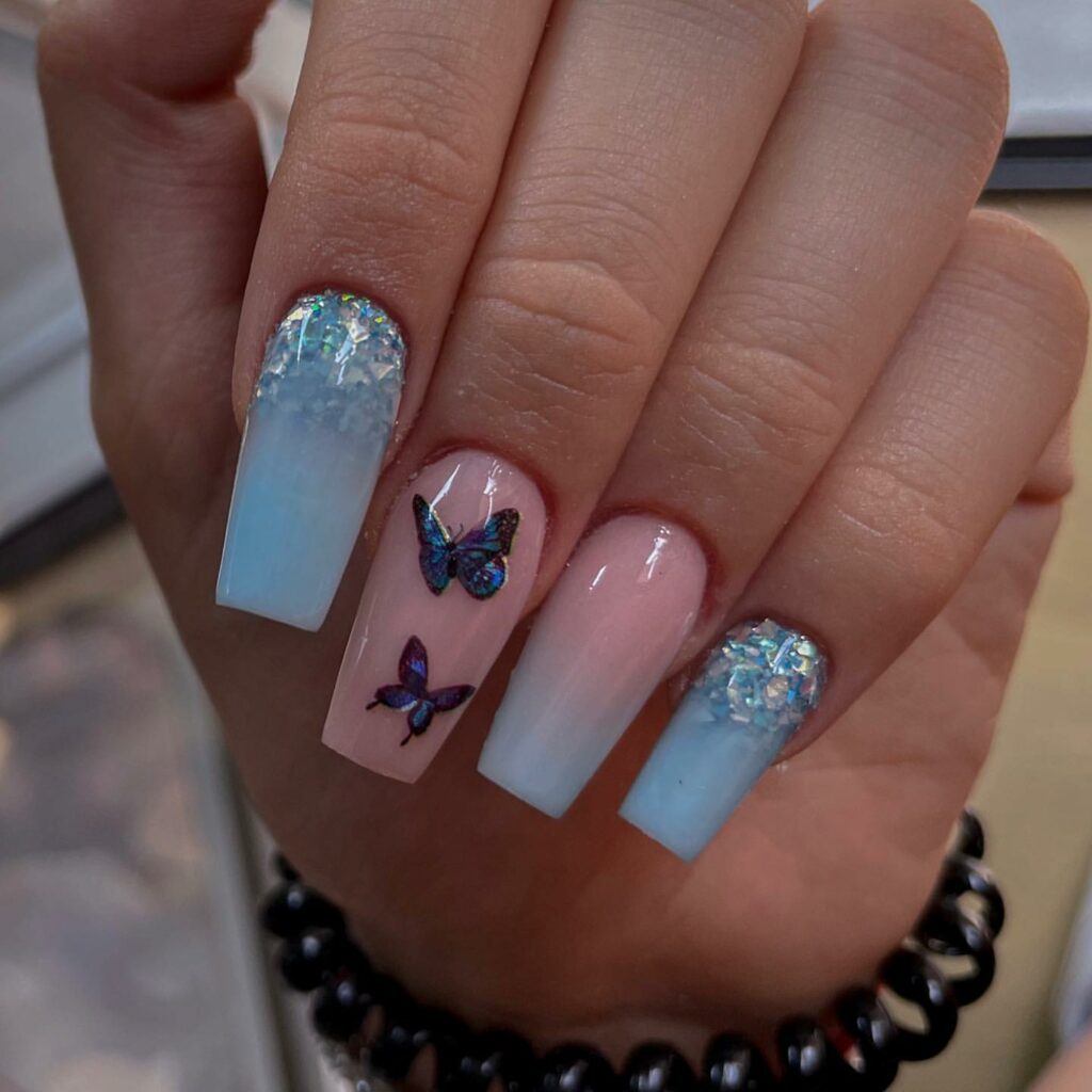 Long Square Butterfly Nails