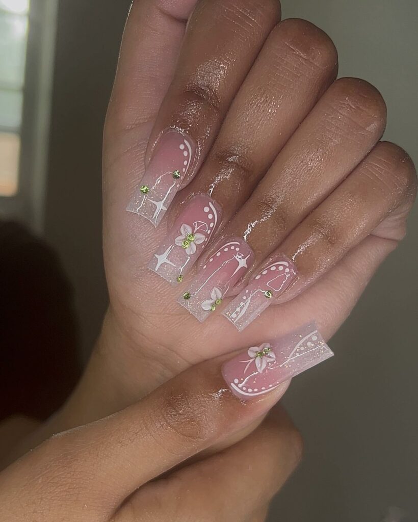 Nude Square Butterfly Nails