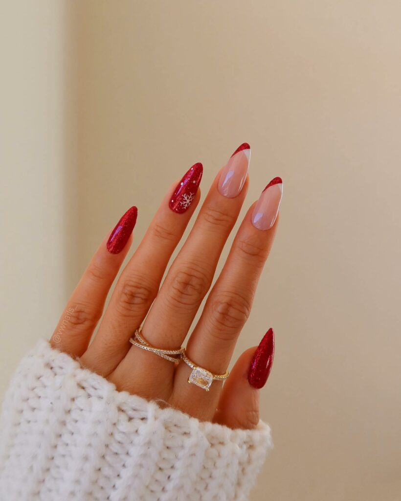 Christmas Red and Pink Nails with Seasonal Joy