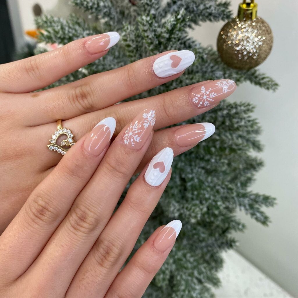 White Christmas Almond Nails