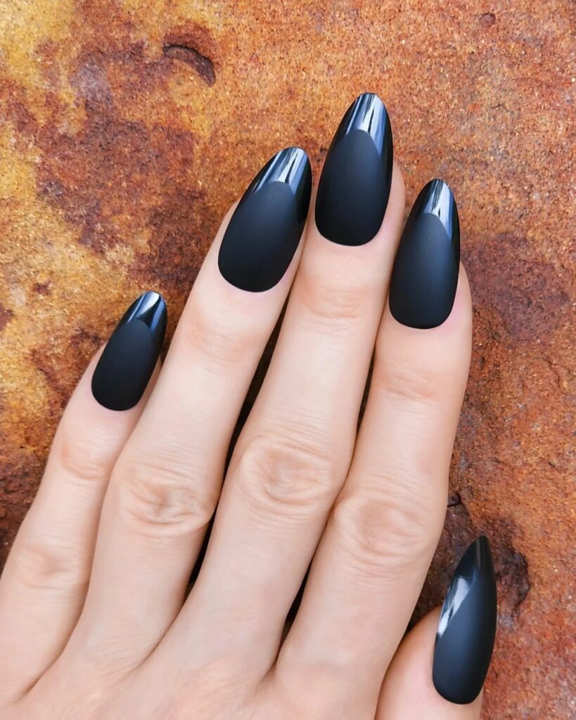 Matte Black Almond Nails