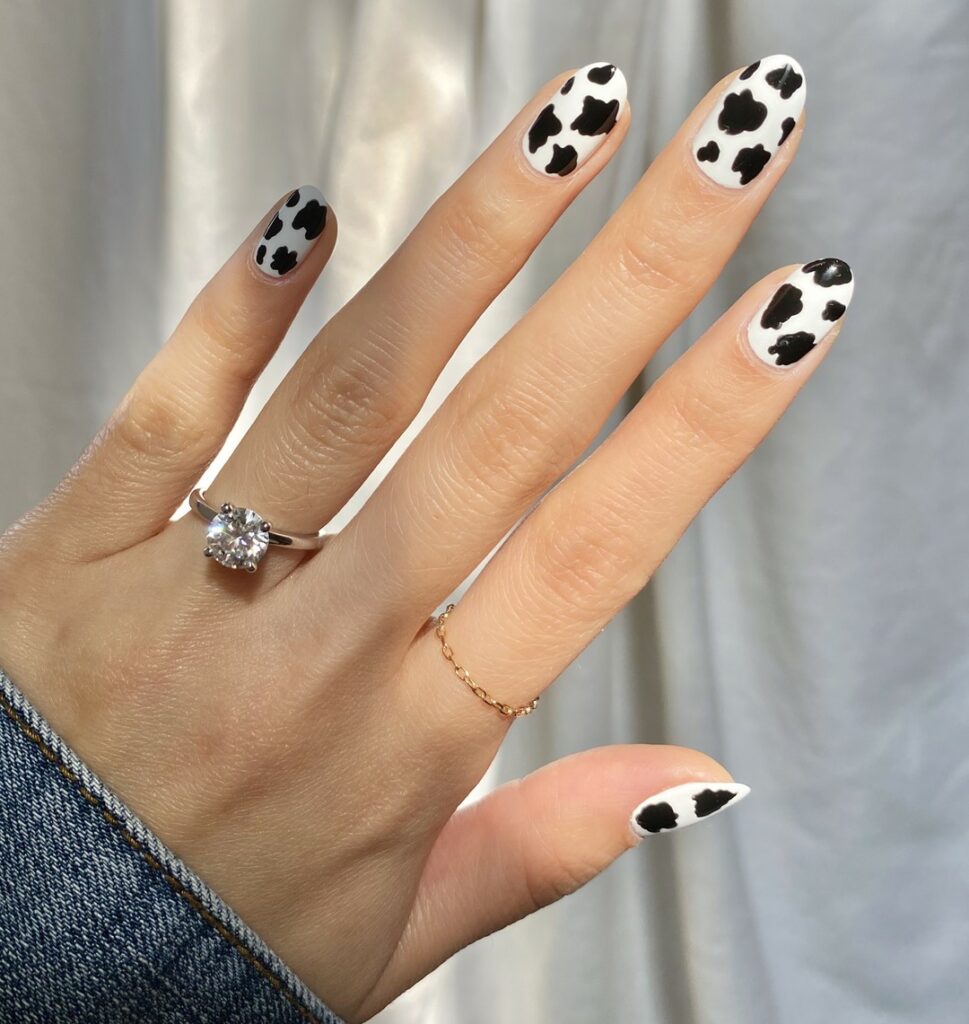 Cow Print on White Nails