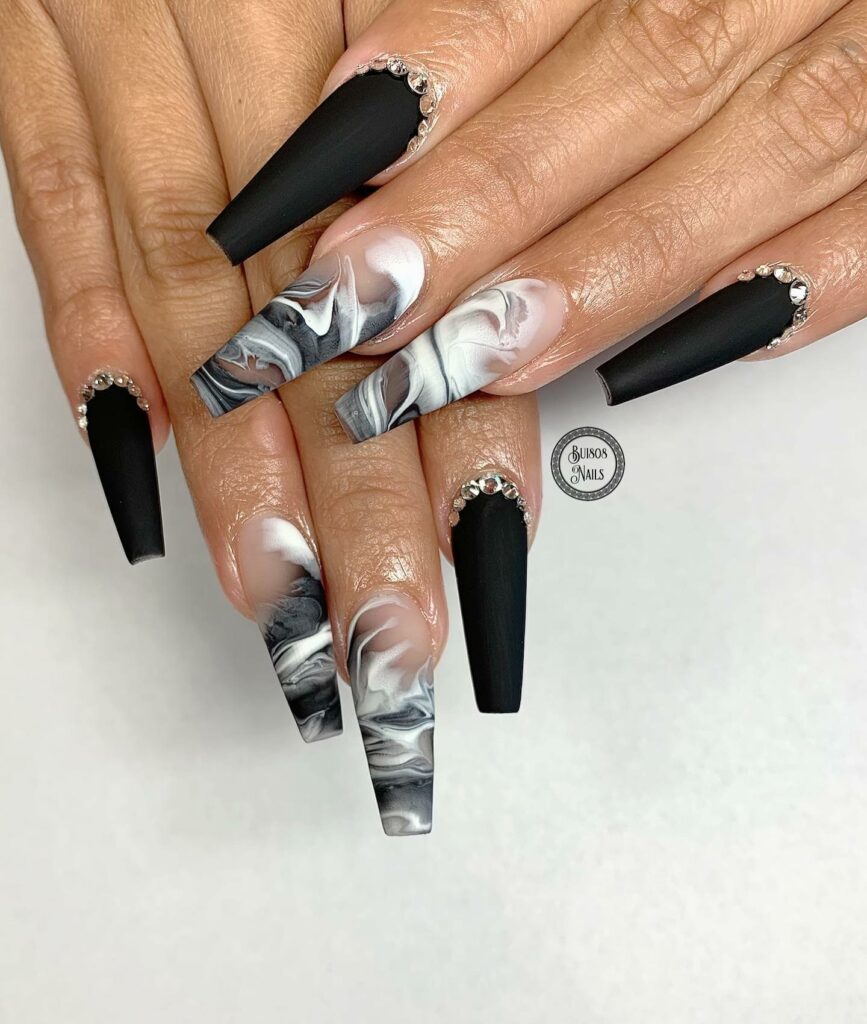 Marble-Inspired Black & White Nails
