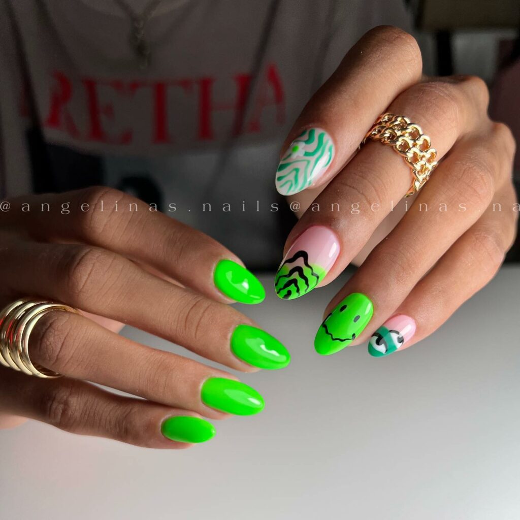 Black and Neon Green Nails