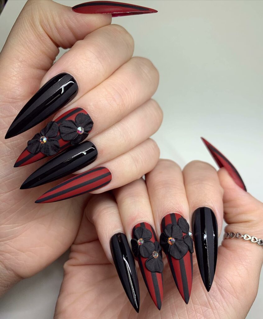 Black and Red Stiletto Nails