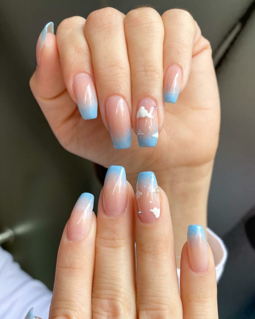 Blue Clouds Nail Art