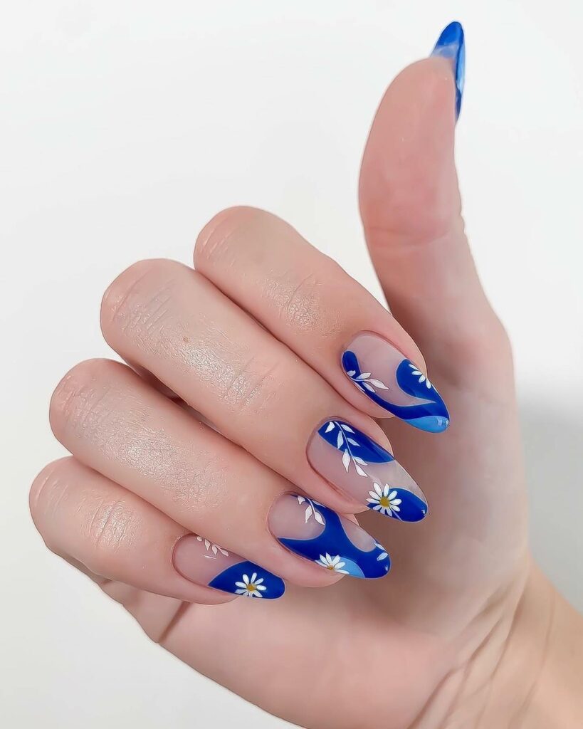 Blue Floral blue nails