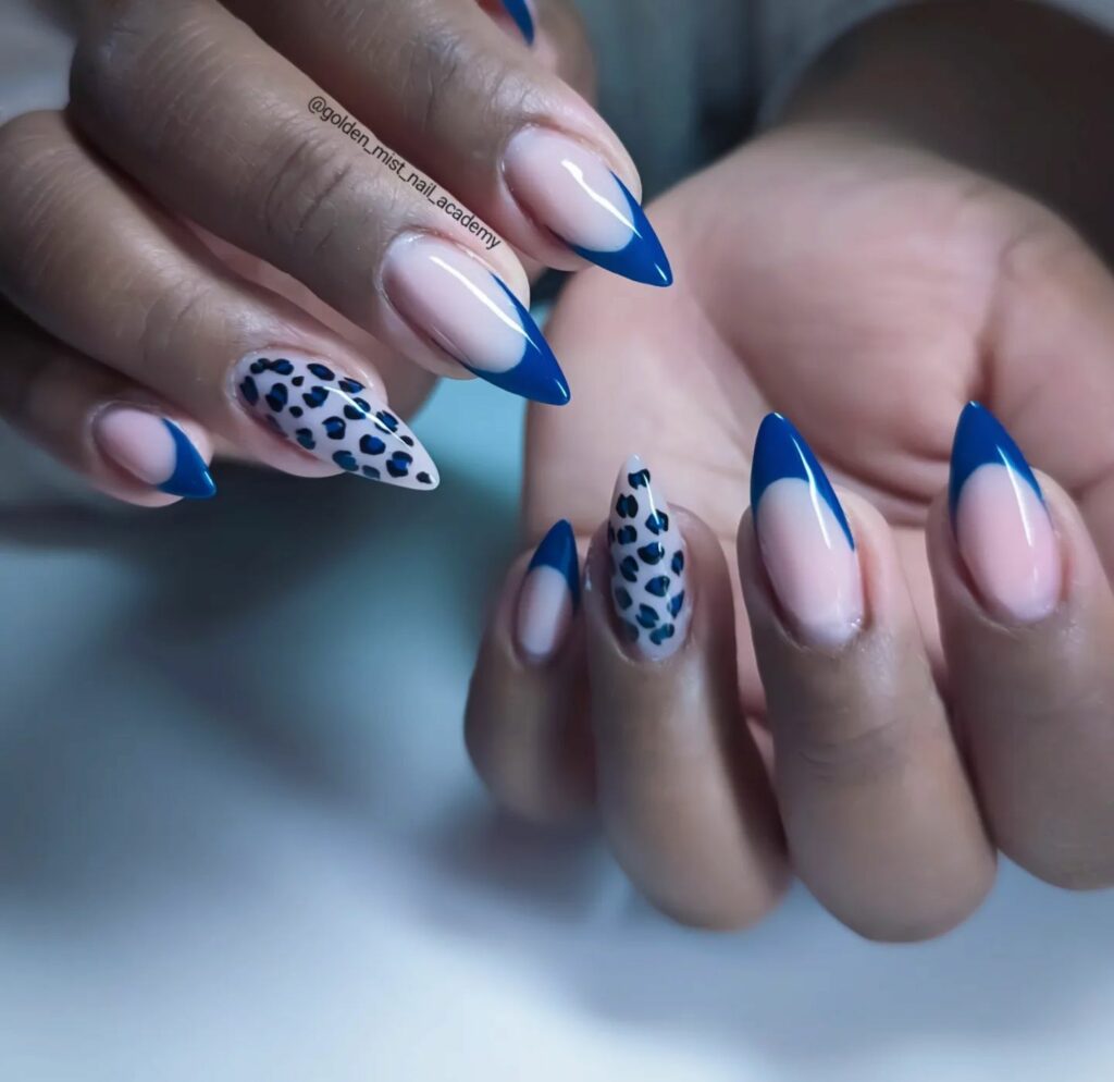 Blue Leopard Print Nails