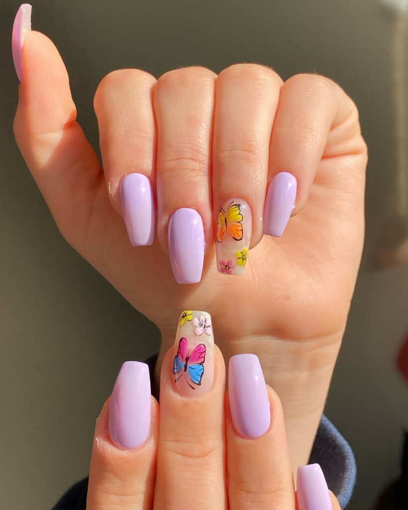 Short Purple Butterfly Nails