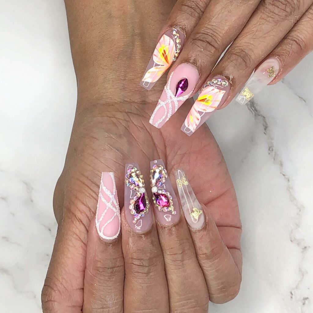 Glass Accent Butterfly Nails
