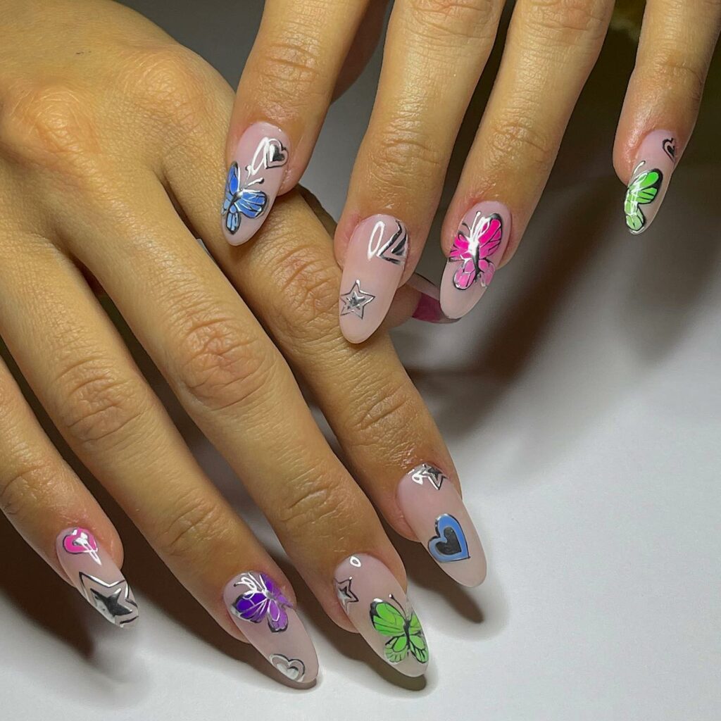 Playful Colorful Butterfly Short Nails