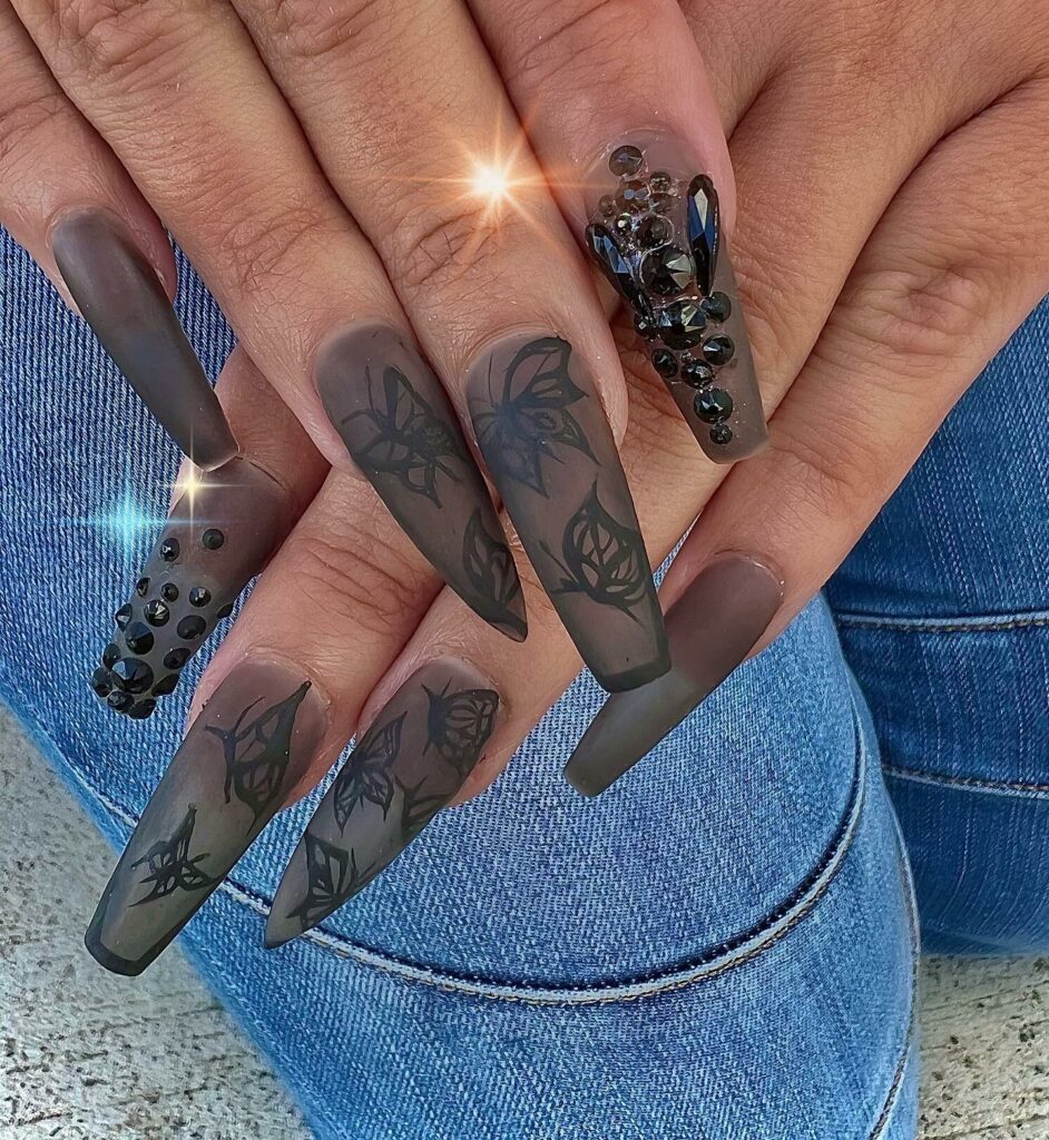 Black Nude Butterfly Nails